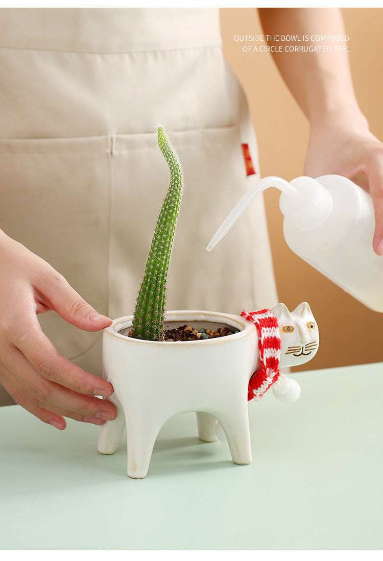 Cute Cat Tail Flower Pot Ceramic Personality Creativity
