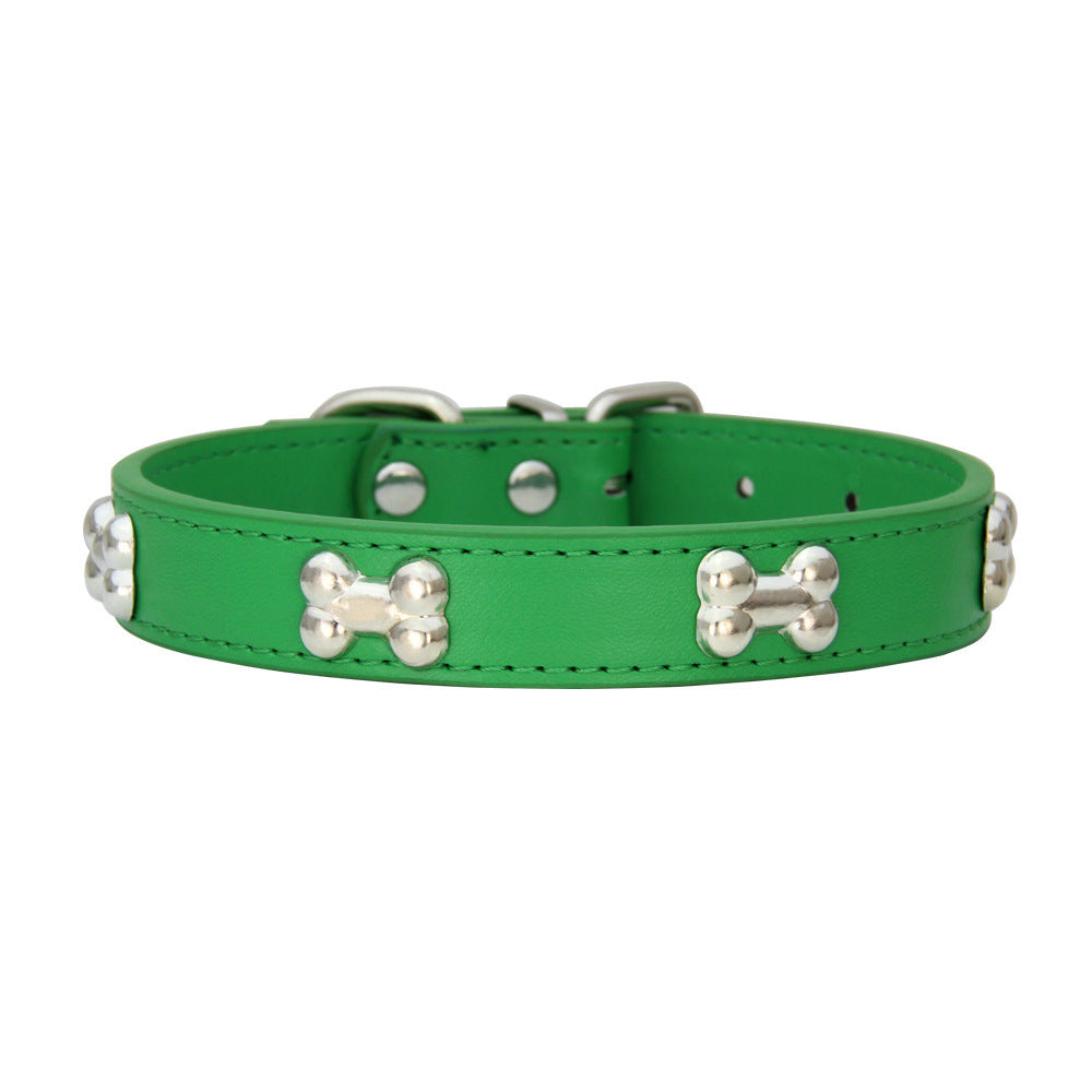 PU Leather Dog Collar – Adjustable with Alloy Bone Buckle, Multiple Colors