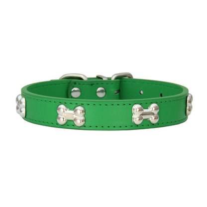 PU Leather Dog Collar – Adjustable with Alloy Bone Buckle, Multiple Colors