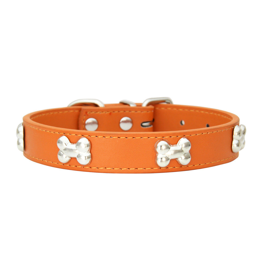 PU Leather Dog Collar – Adjustable with Alloy Bone Buckle, Multiple Colors