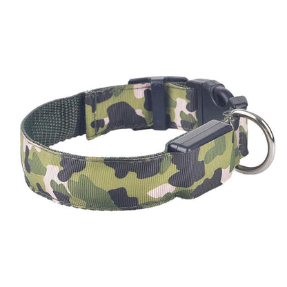 Camouflage Luminous Dog Collar – USB LED Light-Up Nylon Pet Collar for Night Safety