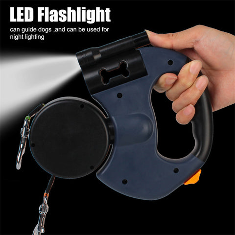 dual retractable dog leash with flashlight