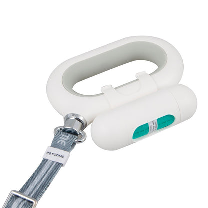 A white and gray dog walking rope collar with a Bluetooth connection, designed for medium-sized pets.