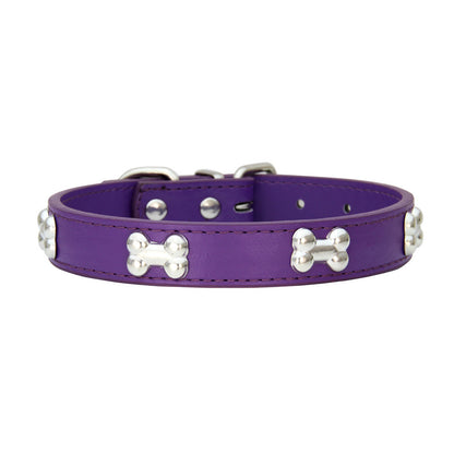 PU Leather Dog Collar – Adjustable with Alloy Bone Buckle, Multiple Colors
