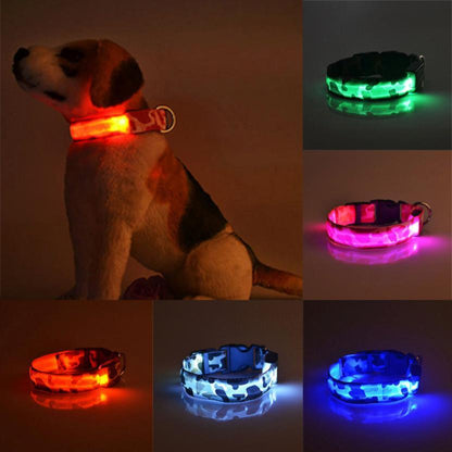 Camouflage Luminous Dog Collar – USB LED Light-Up Nylon Pet Collar for Night Safety