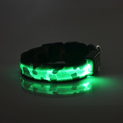 Camouflage Luminous Dog Collar – USB LED Light-Up Nylon Pet Collar for Night Safety