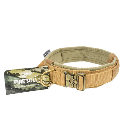 khaki tactical dog collar with adjustable leash
