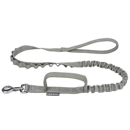 A pet tactical collar leash set including a gray and black collar, a matching towing rope, and a product box with 'FIREBULL' branding.
