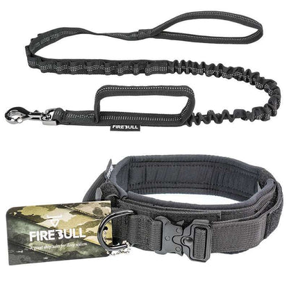 tactical dog harness and collar leash set in black