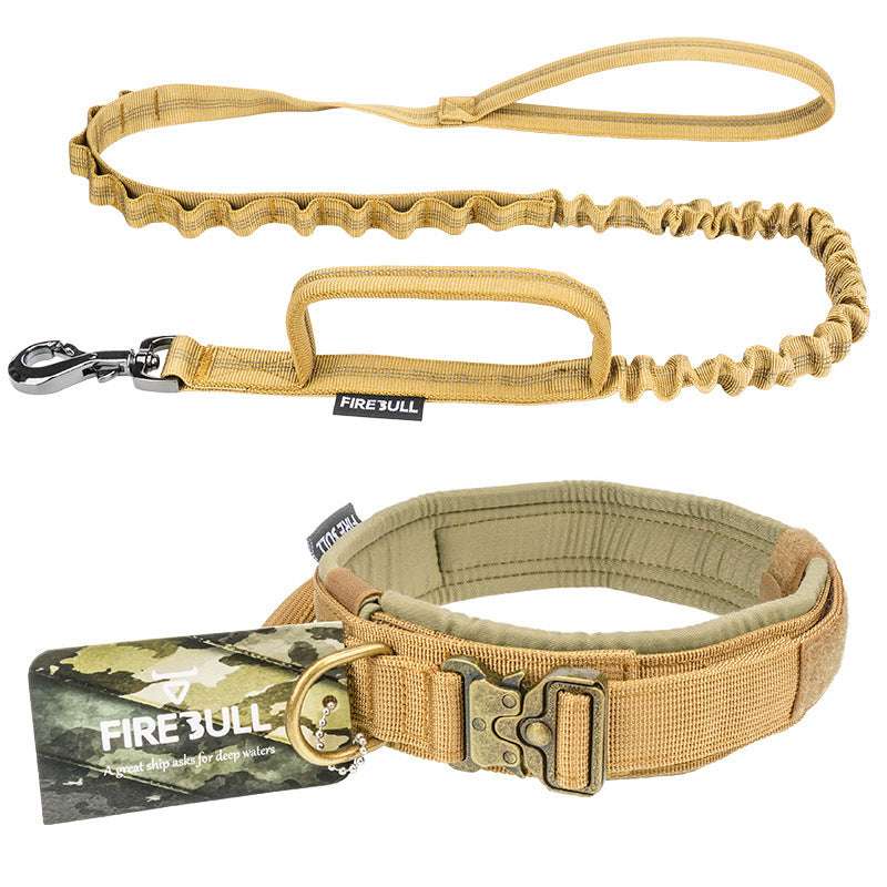 khaki tactical dog collar with adjustable leash