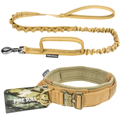 khaki tactical dog collar with adjustable leash