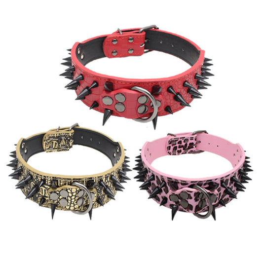 Large Dog Collar – Explosion-Proof, Bite-Proof PU Leather with Rivets