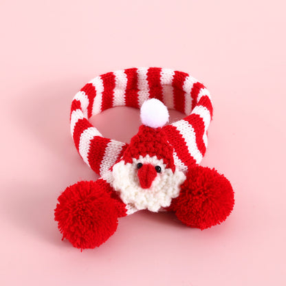 Pet Christmas Scarf – Knitted Wool Striped Holiday Scarf for Dogs & Cats