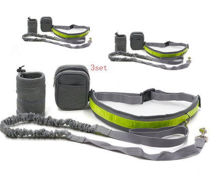 black hands-free dog leash with storage bag