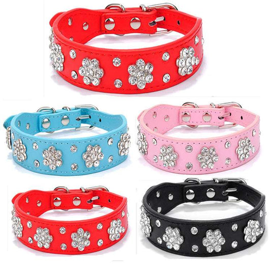 PetsDrift Rhinestone Plum Dog Collar – Stylish PU Leather Collar for Dogs