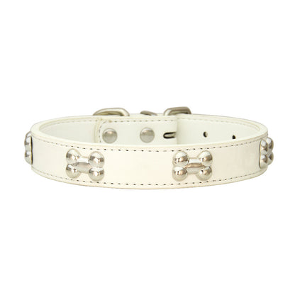 PU Leather Dog Collar – Adjustable with Alloy Bone Buckle, Multiple Colors