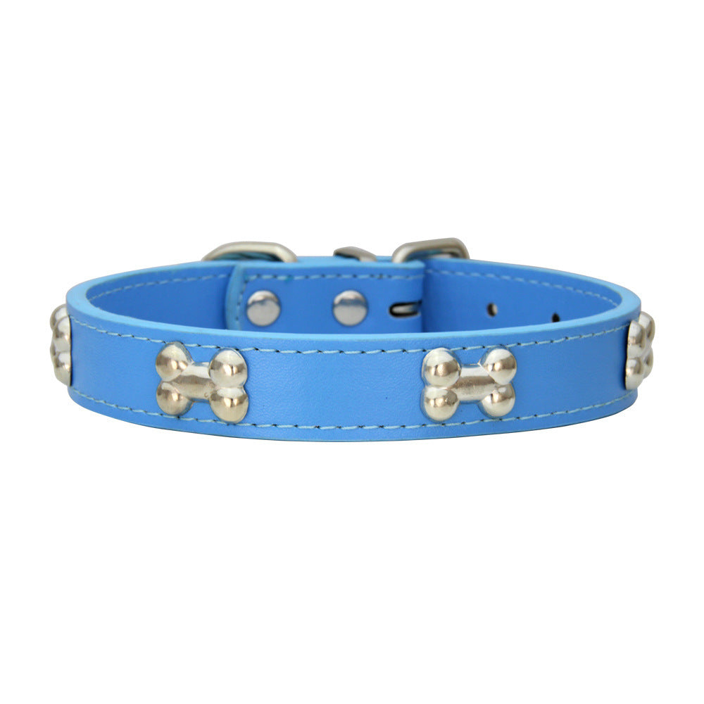 PU Leather Dog Collar – Adjustable with Alloy Bone Buckle, Multiple Colors