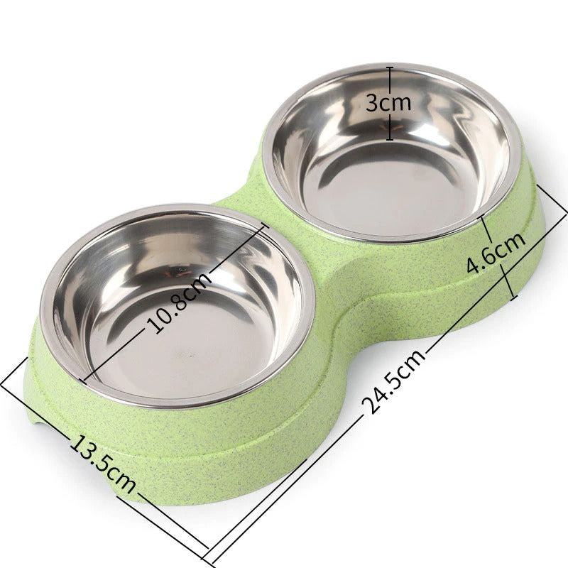 Double Pet Bowls – Stainless Steel Dog & Cat Food Water Feeder | PetsDrift