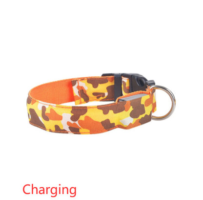 Camouflage Luminous Dog Collar – USB LED Light-Up Nylon Pet Collar for Night Safety