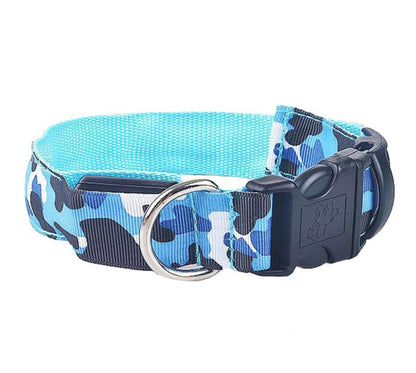 Camouflage Luminous Dog Collar – USB LED Light-Up Nylon Pet Collar for Night Safety