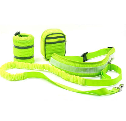 black hands-free dog leash with storage bag