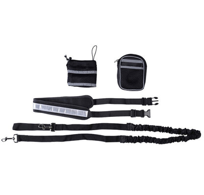 black hands-free dog leash with storage bag
