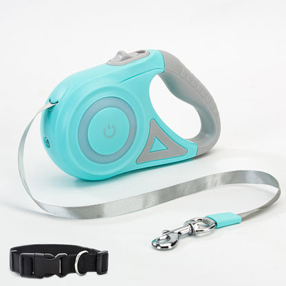 retractable dog leash with built-in LED light and collar