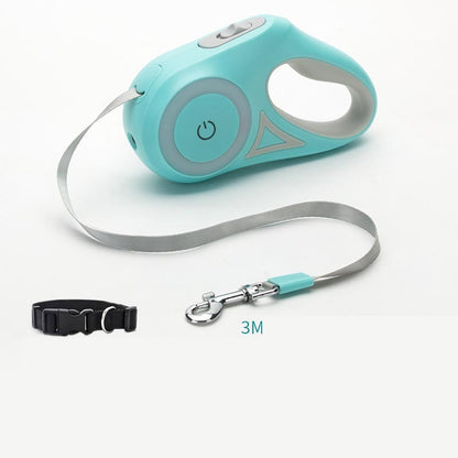 retractable dog leash with built-in LED light and collar