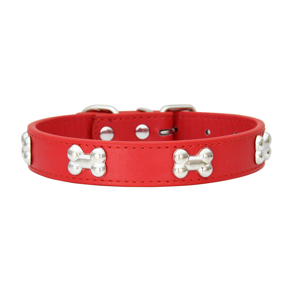 PU Leather Dog Collar – Adjustable with Alloy Bone Buckle, Multiple Colors