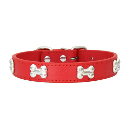 PU Leather Dog Collar – Adjustable with Alloy Bone Buckle, Multiple Colors