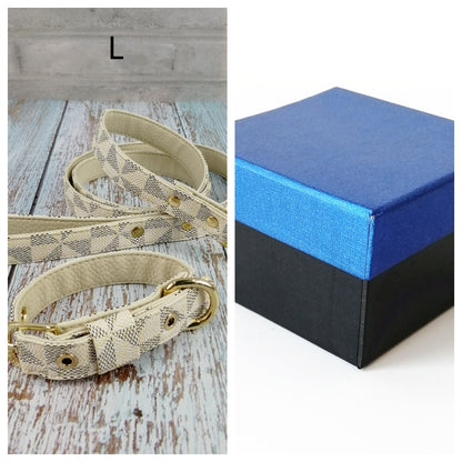 Luxury Plaid Leather Dog Collar & Leash Set – Stylish Gift Box Edition