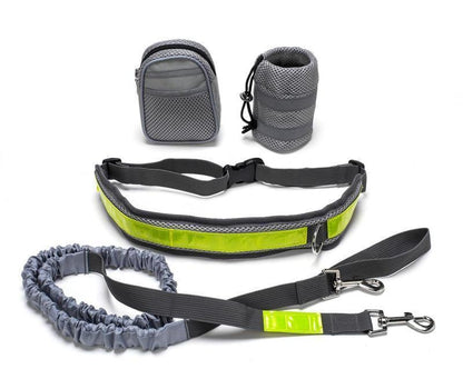 black hands-free dog leash with storage bag
