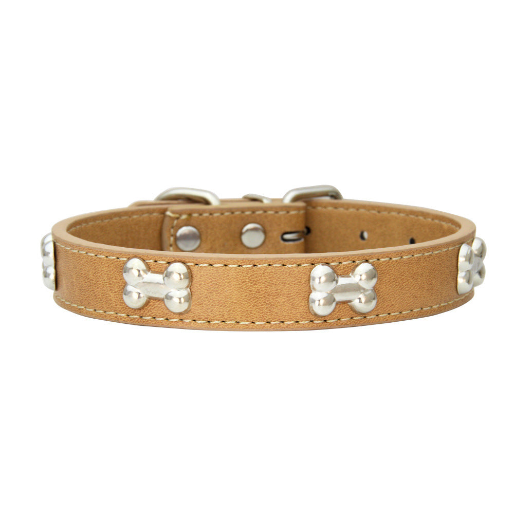 PU Leather Dog Collar – Adjustable with Alloy Bone Buckle, Multiple Colors