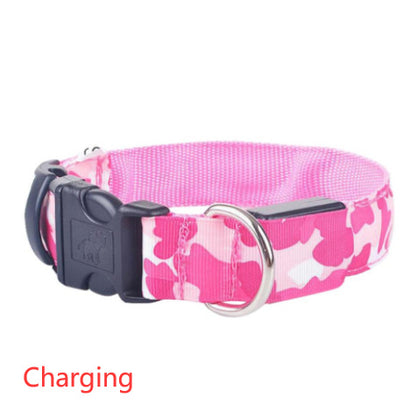 Camouflage Luminous Dog Collar – USB LED Light-Up Nylon Pet Collar for Night Safety