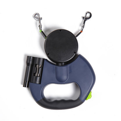 dual retractable dog leash with flashlight