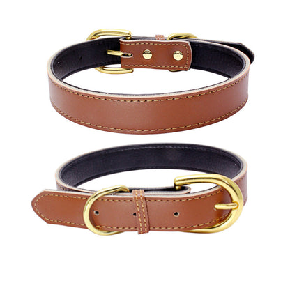 Cowhide leather dog collar with metal buckle
