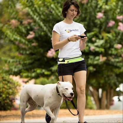 hands free dog leash belt with phone and bottle holder
