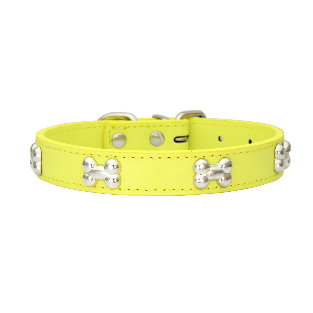 PU Leather Dog Collar – Adjustable with Alloy Bone Buckle, Multiple Colors