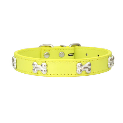 PU Leather Dog Collar – Adjustable with Alloy Bone Buckle, Multiple Colors