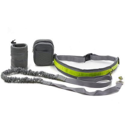 black hands-free dog leash with storage bag