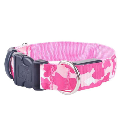 Camouflage Luminous Dog Collar – USB LED Light-Up Nylon Pet Collar for Night Safety