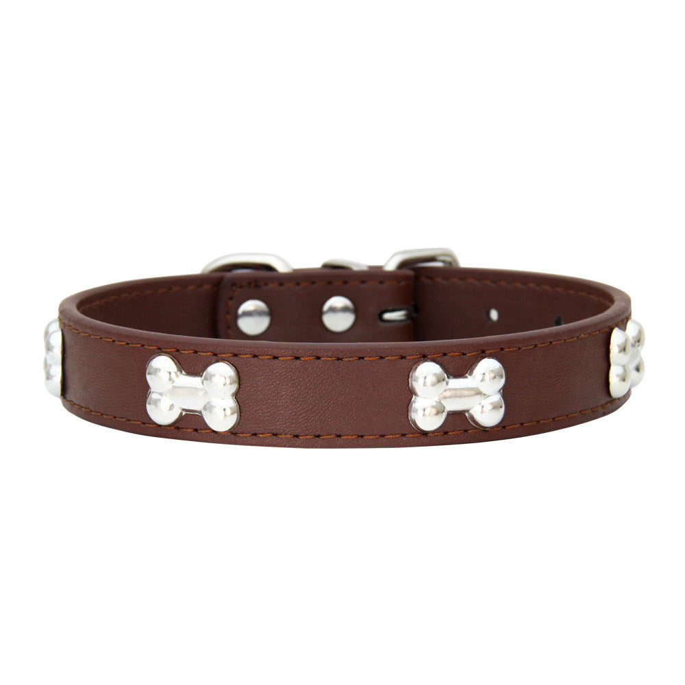 PU Leather Dog Collar – Adjustable with Alloy Bone Buckle, Multiple Colors