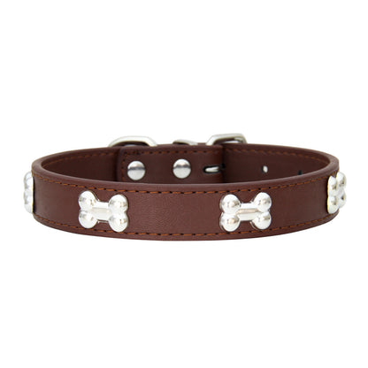 PU Leather Dog Collar – Adjustable with Alloy Bone Buckle, Multiple Colors