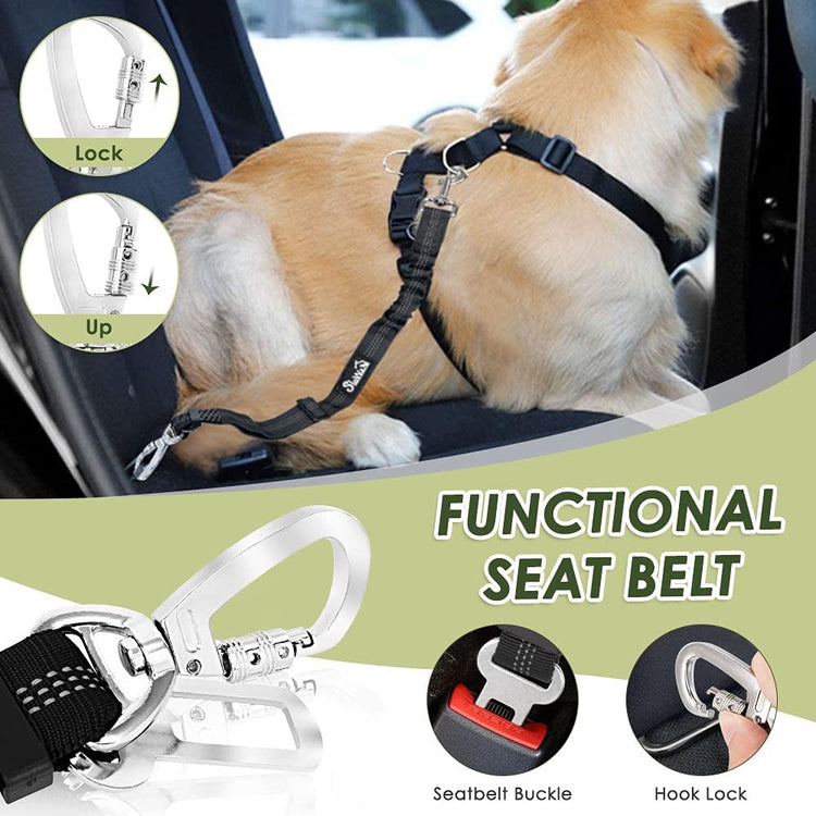 SlowTon Adjustable Dog Car Harness – Breathable Mesh Seat Belt with Elastic Bungee for Small & Medium Dogs