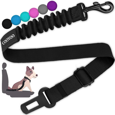 COOYOO Adjustable Dog Seat Belt – Heavy-Duty Retractable Nylon Car Harness for Pet Safety
