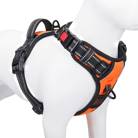 PHOEPET No-Pull Dog Harness – Medium Reflective Front-Clip Vest with Handle, Adjustable Buckles & Metal Rings, Easy On/Off, Orange (M)