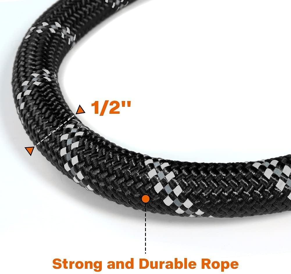 Taglory 6ft Rope Dog Leash – Padded Handle with Reflective Threads for Medium & Large Dogs, ½ inch, Black