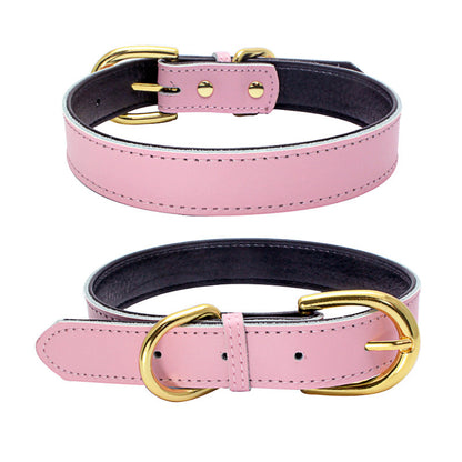 Cowhide leather dog collar with metal buckle