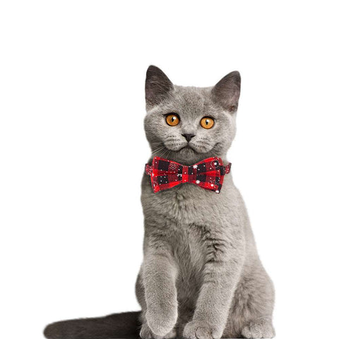 PetsDrift Cat Bow Detachable Christmas Collar –  Plaid Bowtie