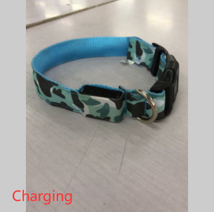 Camouflage Luminous Dog Collar – USB LED Light-Up Nylon Pet Collar for Night Safety
